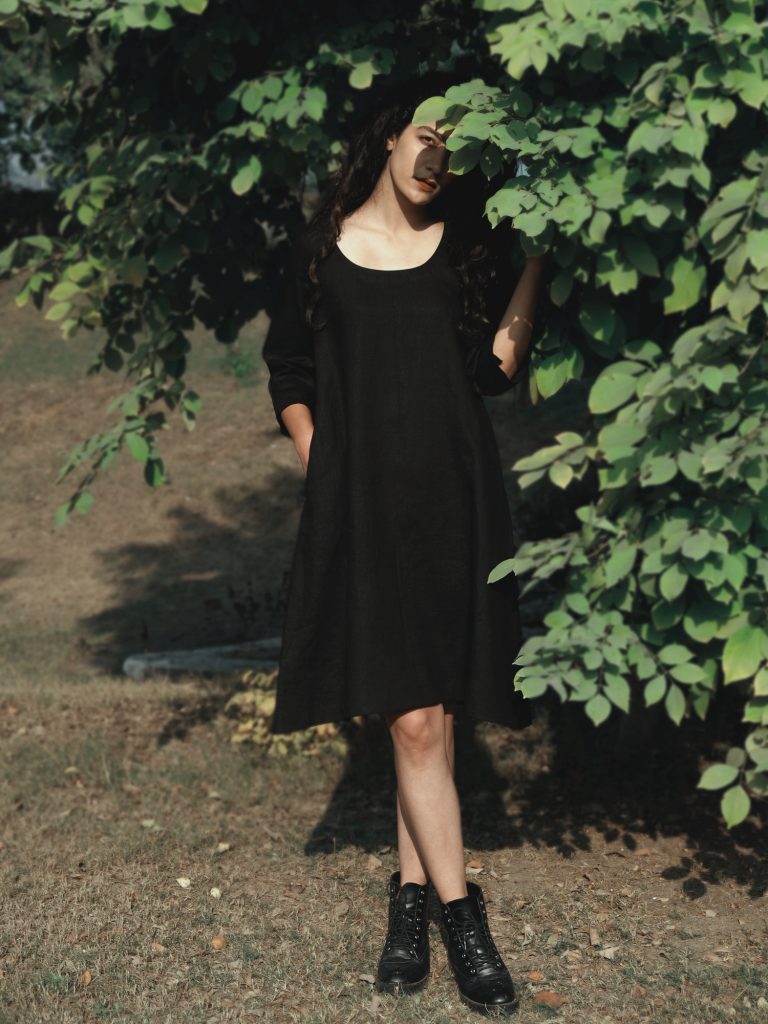 Black Short Shift Linen Dress