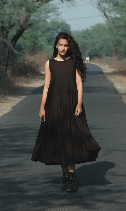 Long Pleated Black Sleeveless Dress By Turn Black - Whirling All Night