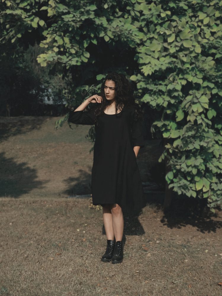 Black Short Shift Linen Dress