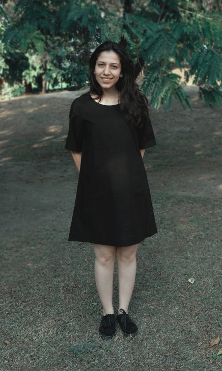 Black ALine Front Pocketed Dress