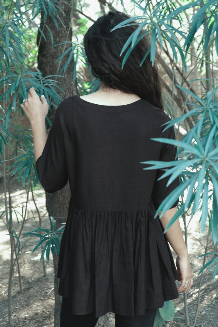 Black Buttoned Top With Open Front