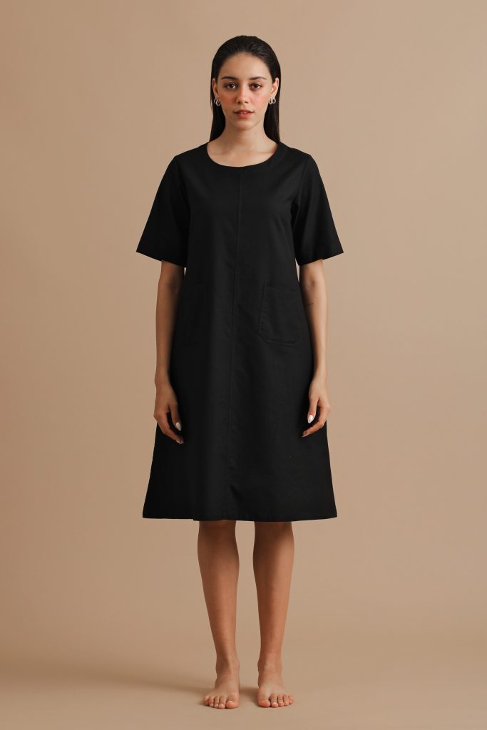Black ALine Front Pocketed Dress By Turn Black - Pocket Full Of Posies