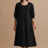 Wednesday to Saturday - Puffy sleeved buttoned dress with kantha