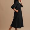 Wednesday to Saturday - Puffy sleeved buttoned dress with kantha