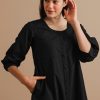 Wednesday to Saturday - Puffy sleeved buttoned dress with kantha