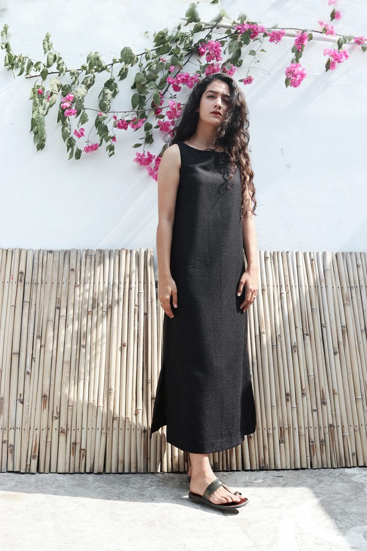 Black Slit Maxi Kantha Dress