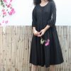 Black Gathered Buttoned Dress