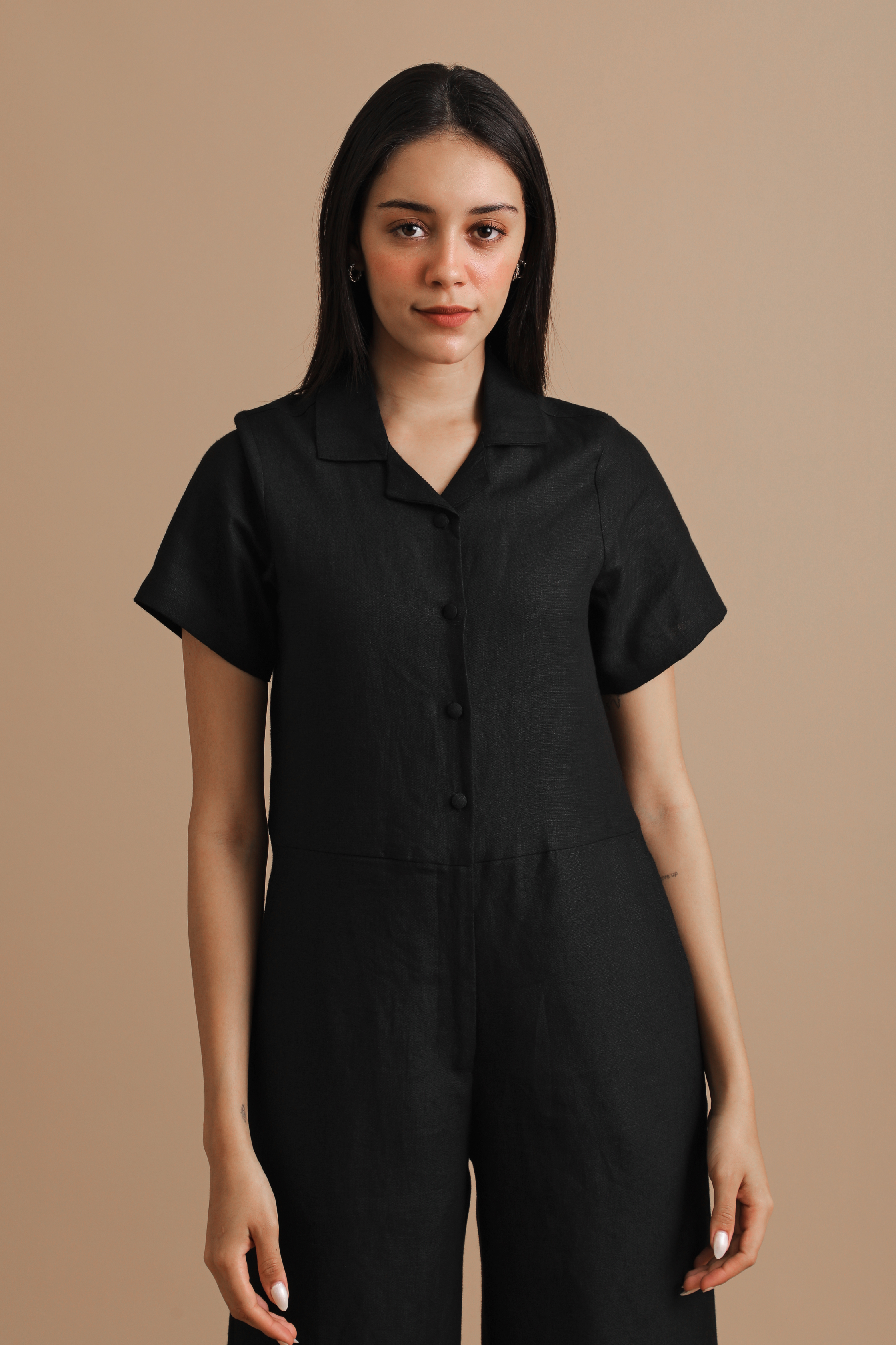 Ro&Zo Jersey Crepe Short Sleeve Jumpsuit, Black at John Lewis & Partners