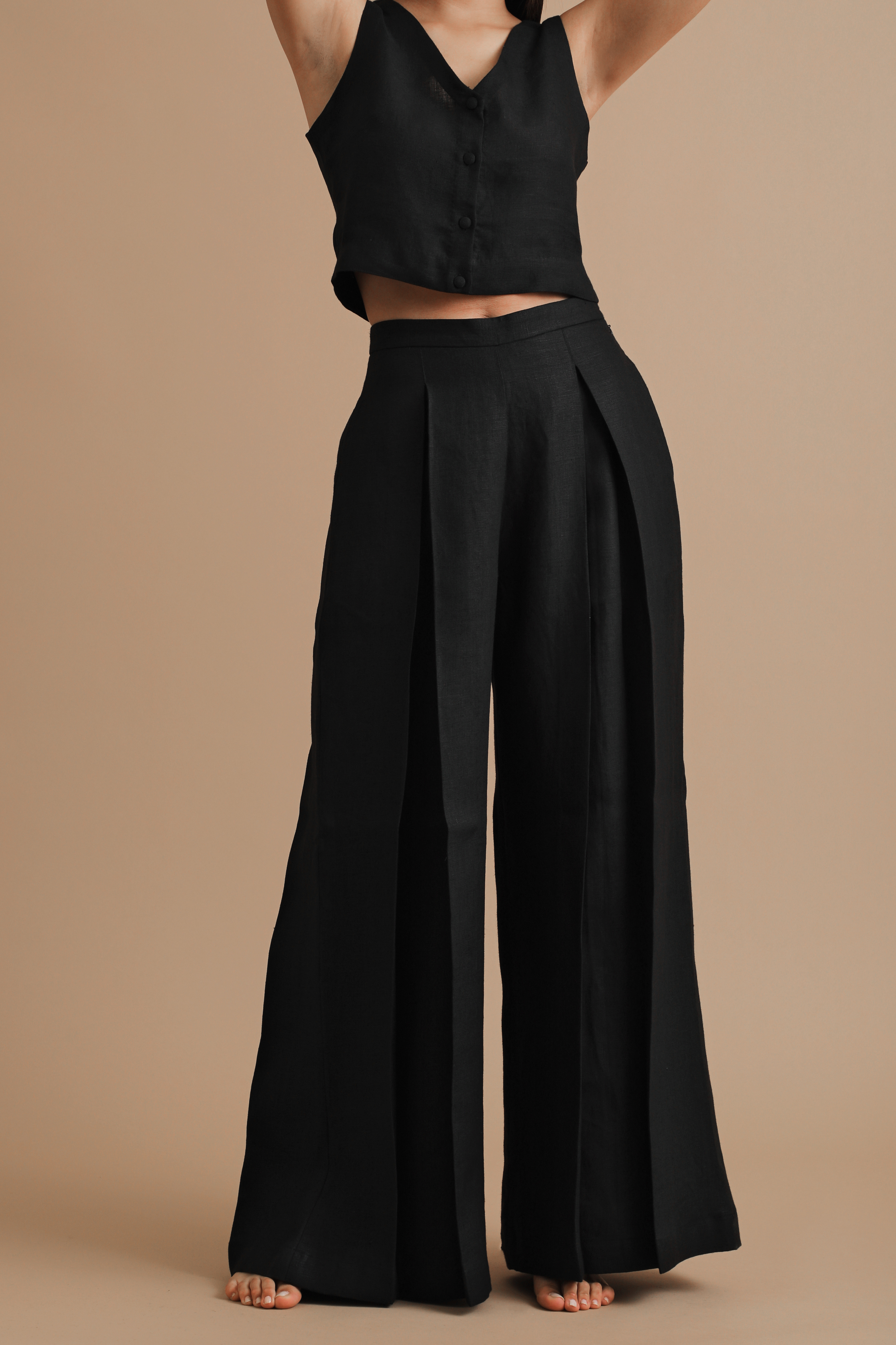 The High Life Plisse Pleat Palazzo Pants Black | lechicsg