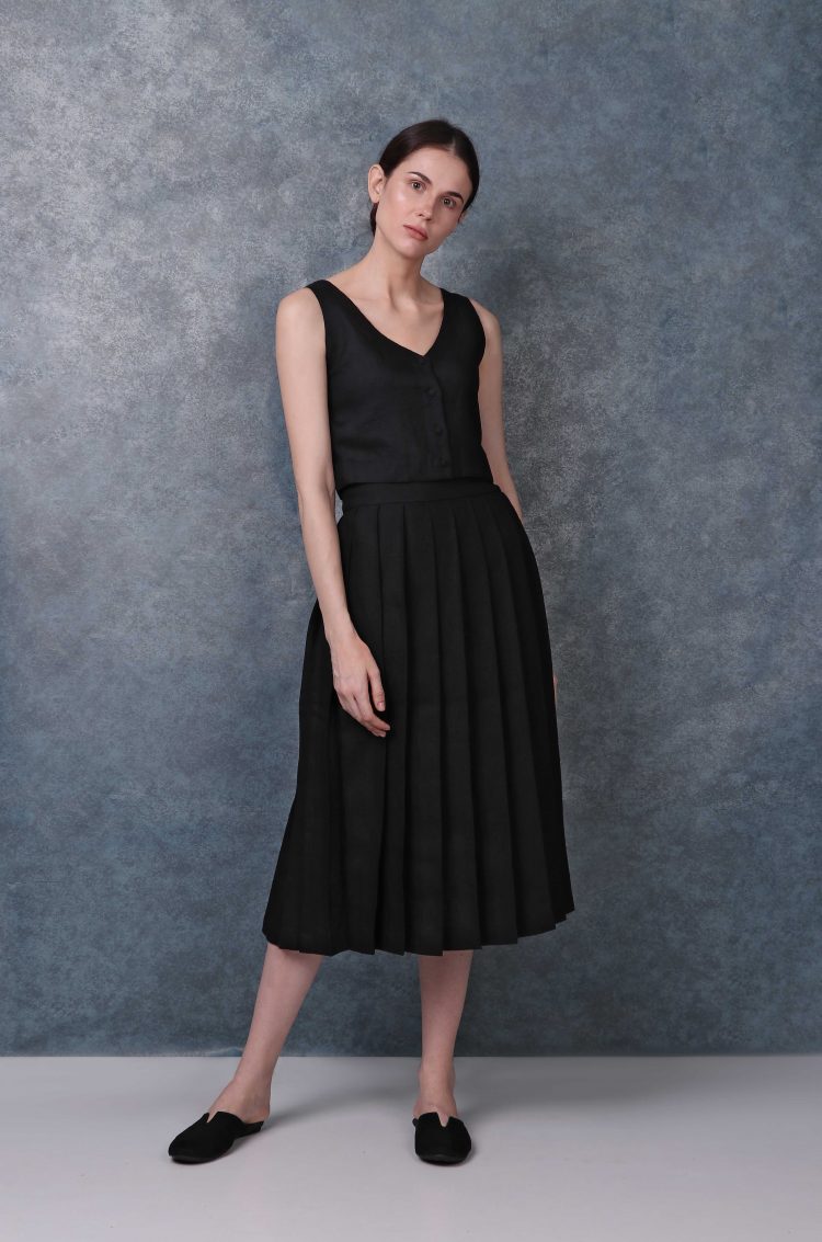 Black High Waist Linen Skirt