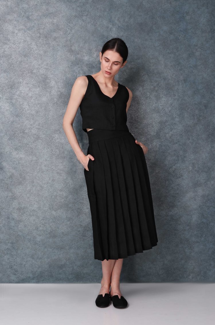 Black High Waist Linen Skirt