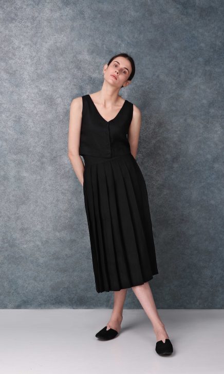 Black High Waist Linen Skirt