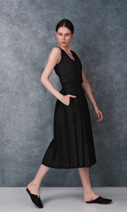 Black High Waist Linen Skirt