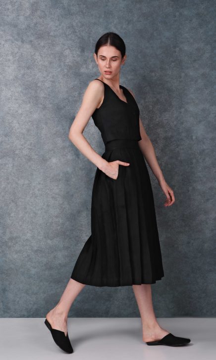 Black High Waist Linen Skirt