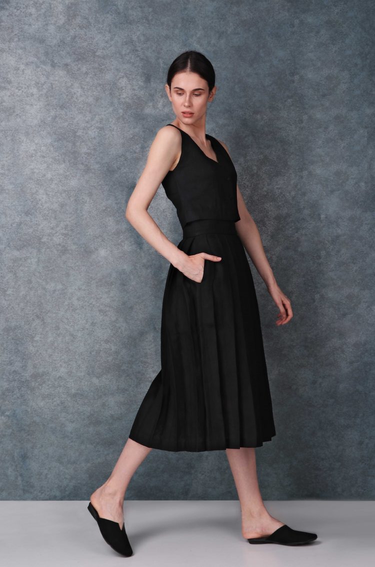 Black High Waist Linen Skirt