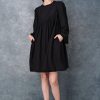 Black Linen Round Neck Dress