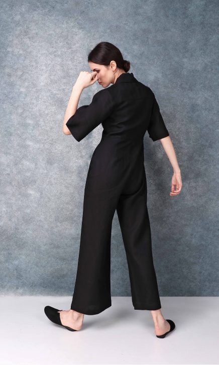 Bell Sleeved Darted Black Jumpsuit