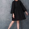 Black Linen Round Neck Dress