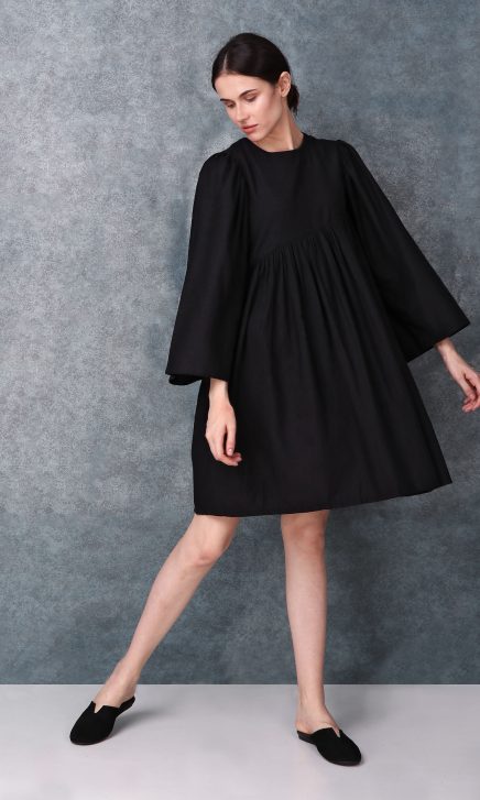 Black Linen Round Neck Dress