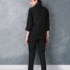 Linen Sleeved Buttoned Down Black Shirt