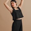 Black  Story Linen Cropped Pants