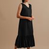 Primavera Black Gathered V-neck Dress