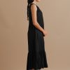 Primavera Black Gathered V-neck Dress