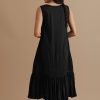 Primavera Black Gathered V-neck Dress