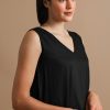 Primavera Black Gathered V-neck Dress