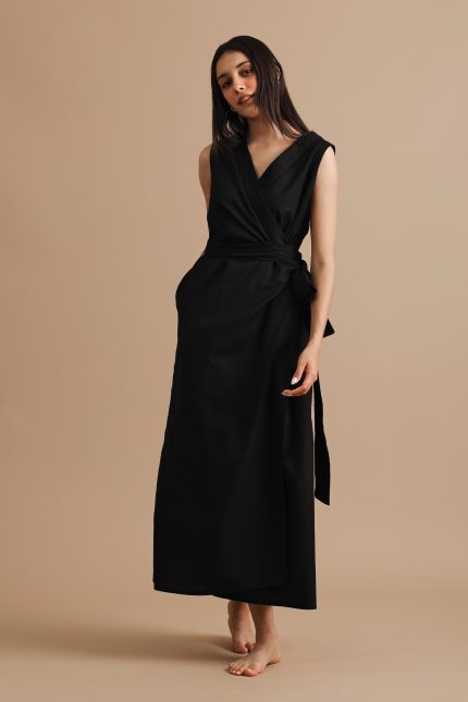 Sakura Black Sleeveless wrap dress