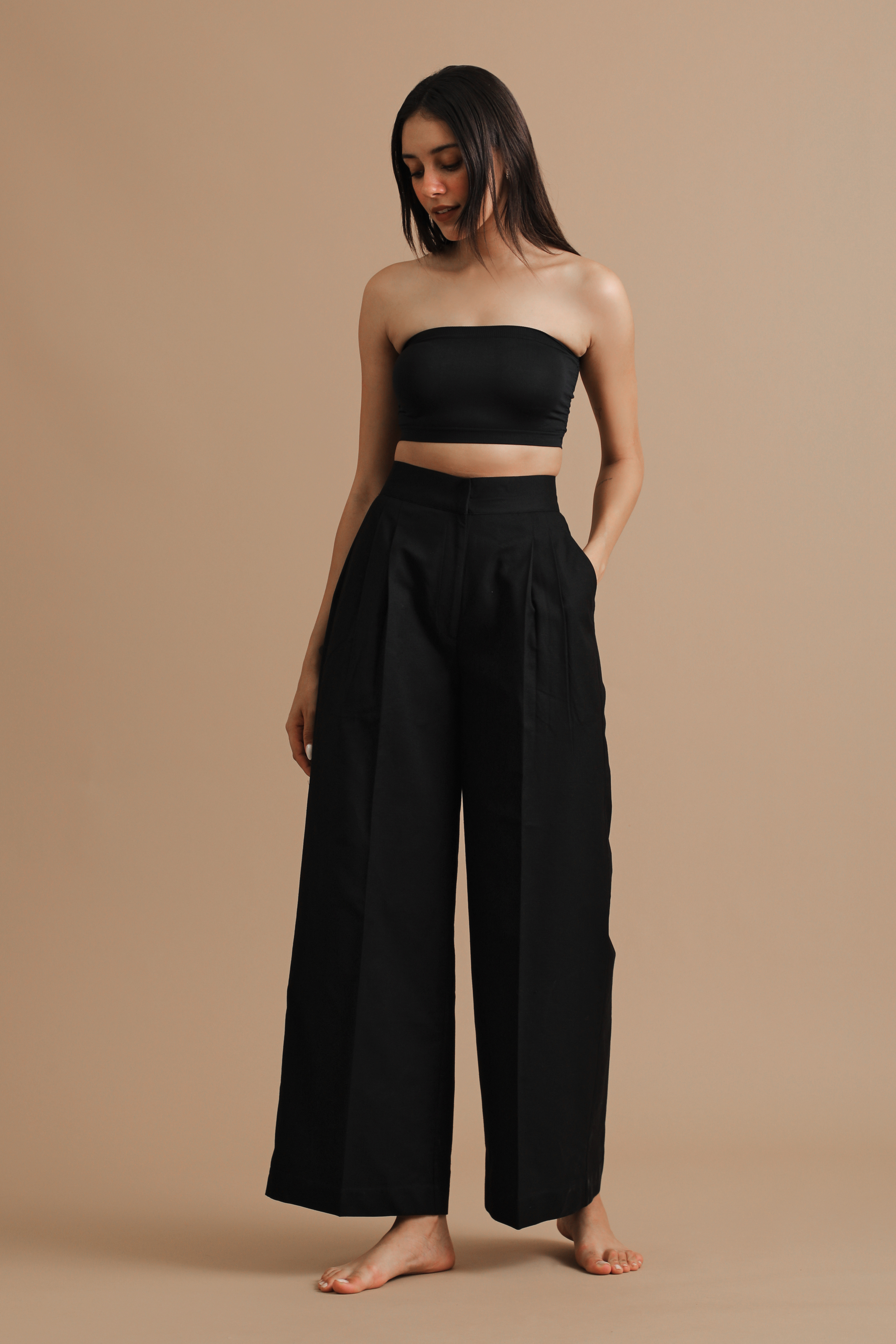 Apt 9 Petite Pants|high-waist Wide-leg Pants For Women - Elegant Patchwork  Trousers