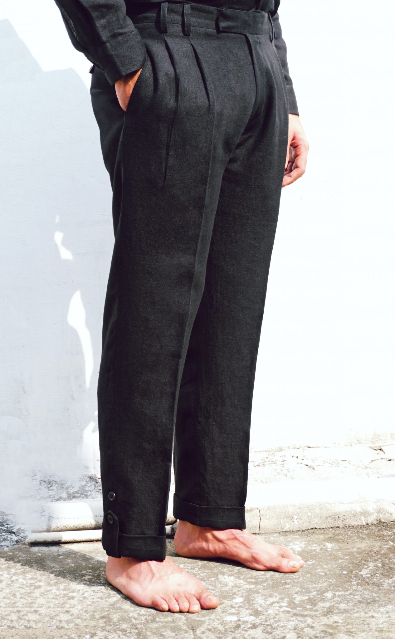 Straight Fit Black Linen Pants By Turn Black - Wicked Wizard