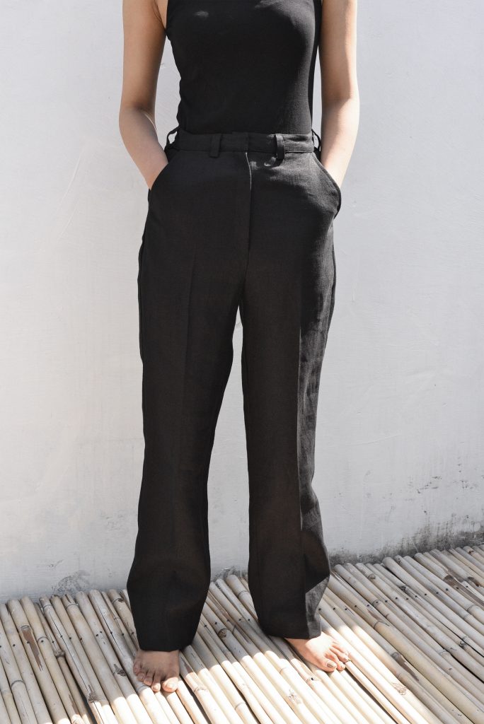 Black Cropped Straight Linen Pants By Turn Black - Let's Get It Straight