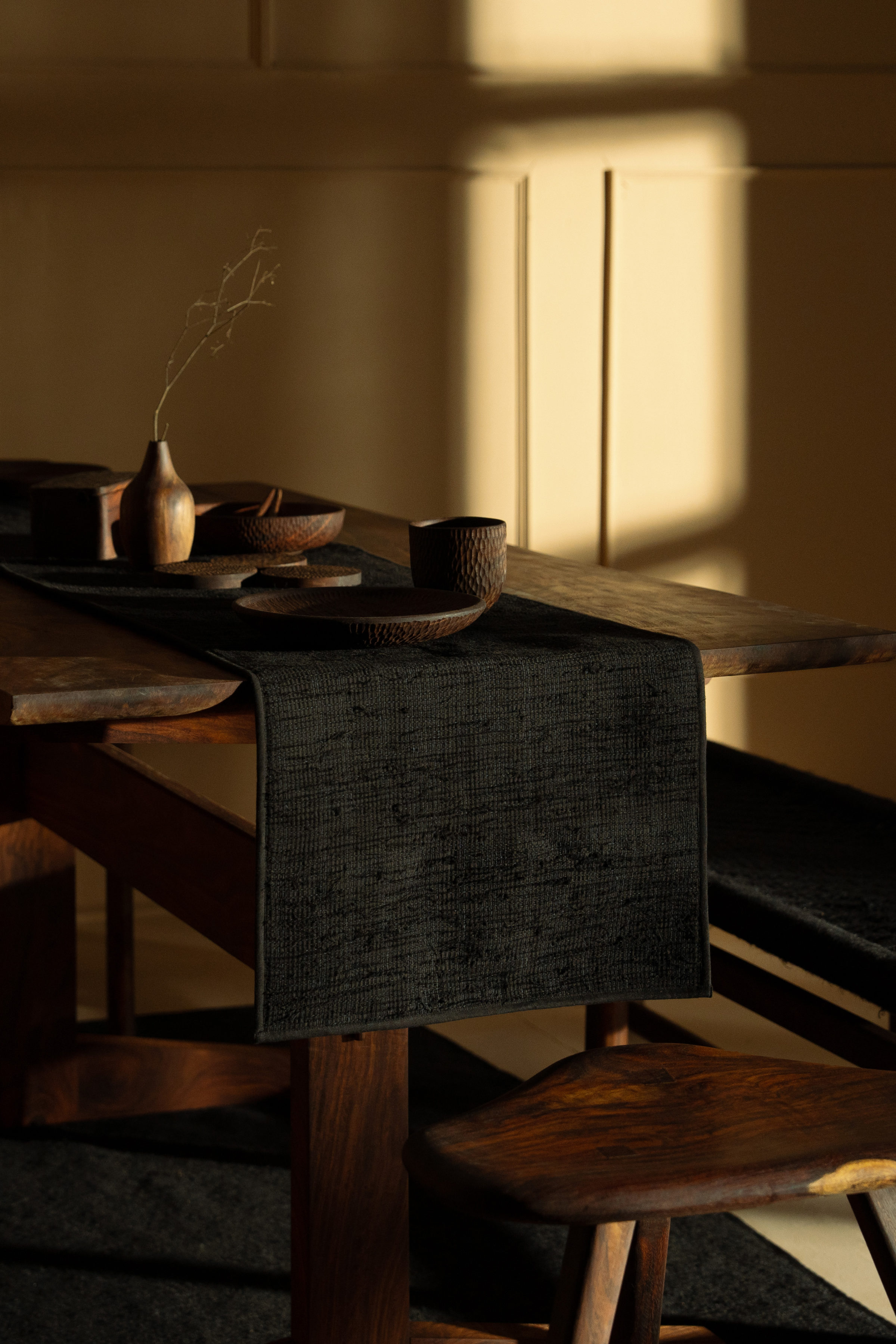 Black textured table runner