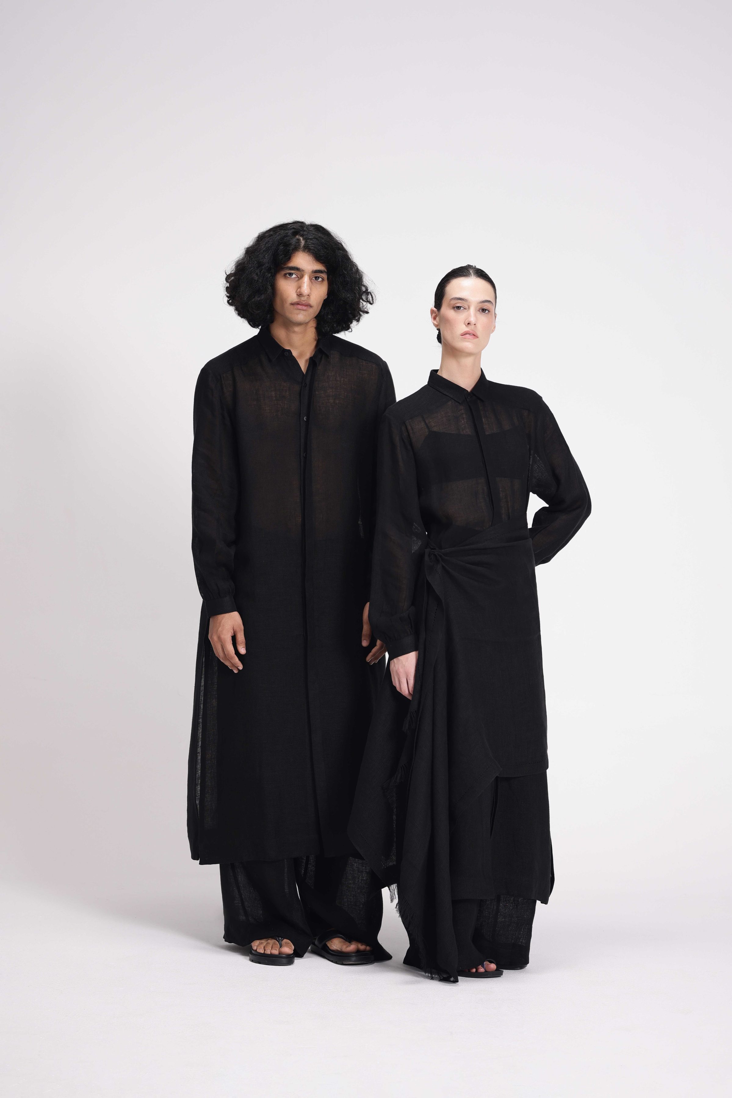 SHEER SHIRT DRESS AND PANTS CO-ORD SET